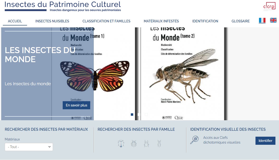Page d'accueil de la base de données